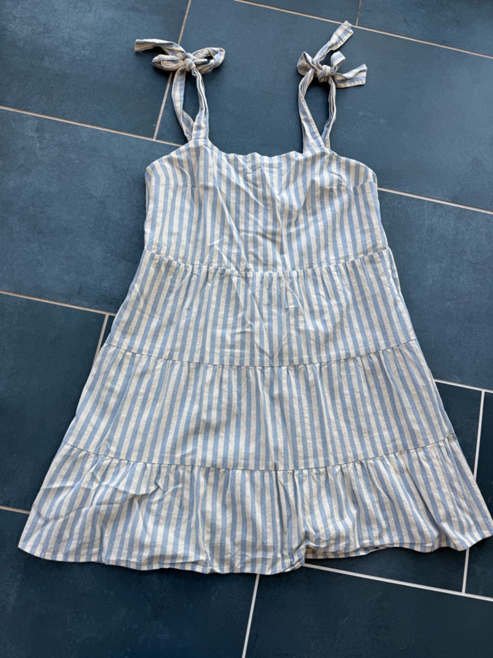 Sezane Blue and White Stripe Tie-Shoulder Sundress